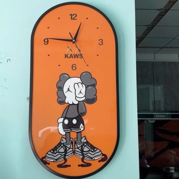 Modern KAWS Clock,KAWS Companion Orange Wall Clock Artsy Wall Clock Decoration